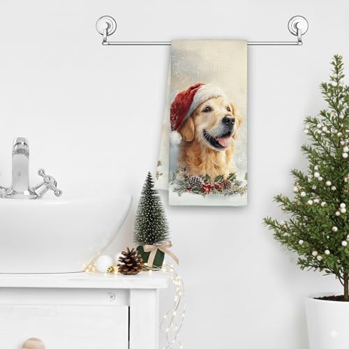 Christmas Winter Dog Themed Kitchen Towels - Cute Holiday Dish Towels for Dog Lovers, 16x24 Inches