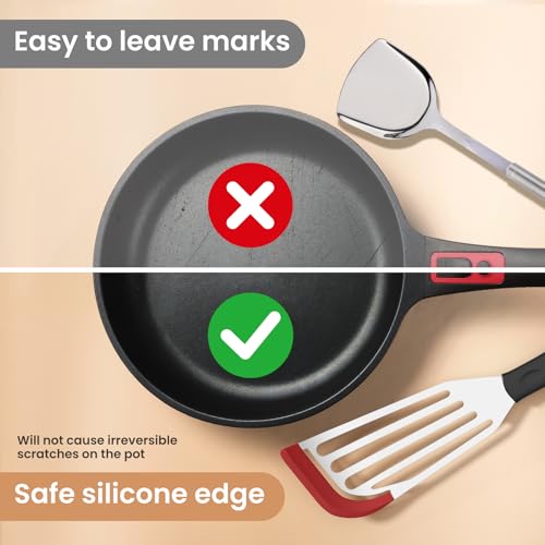 Ecerangus Red Silicone Fish Spatula Set - Stainless Steel Turner for Nonstick Cookware