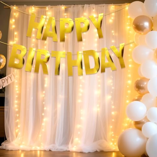 Personalized Happy Birthday Banner Garland - Shiny Gold Decor