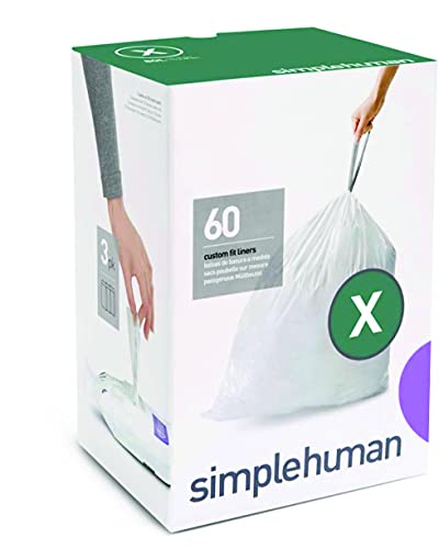 simplehuman Code X Custom Fit Drawstring Trash Bags, 30L/8G - 60 Count