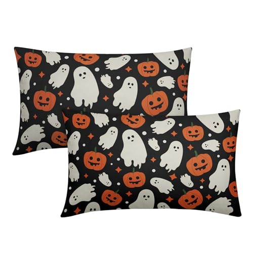 Robvobe Halloween Pillow Covers Set of 2 - Cute Ghost & Pumpkin Design, 12x20in