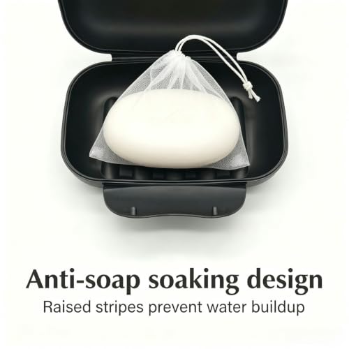 Portable Black Soap Holder Case - Travel Soap Saver for Bathroom & Kitchen