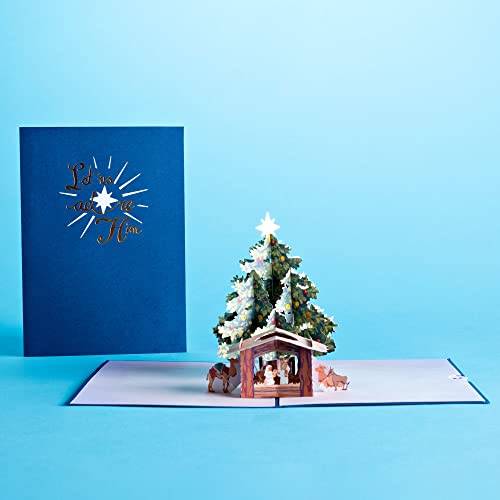 Nativity Christmas Tree Pop-Up Card for Holidays - 3D Greeting Card for Her & Him