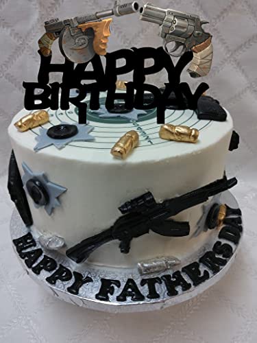 Gun Cake Topper Black Acrylic Pistol Birthday Party Decoration for Men