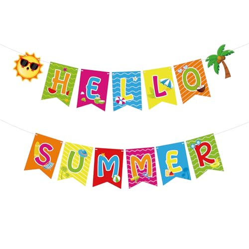 Hello Summer Banner Garland for Pool Party & Home Decor