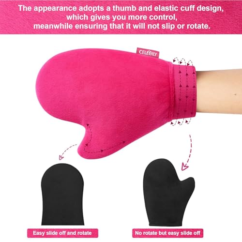 CeleCily Self Tanning Mitt Applicator - Double-Sided Velvet Sunless Tanner Glove with Waterproof Lining