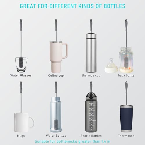 15.7" Extra Long Silicone Bottle Brush - Gray for Narrow Neck Bottles