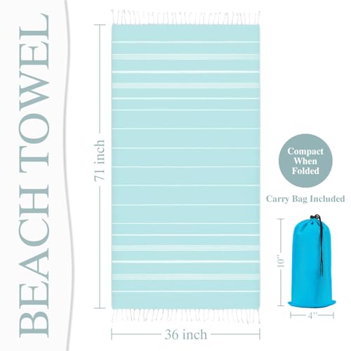 Fammart Oversized Turkish Beach Towel, Light Green Microfiber Sand-Free 36x72