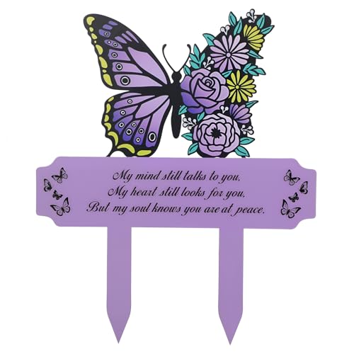 Purple Butterfly Memorial Grave Marker for Mom Dad, Metal Cemetery Plaque