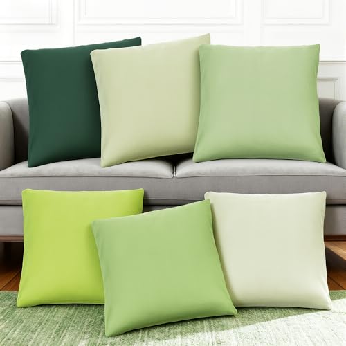 Sage Green Velvet Throw Pillow Covers Set of 6 - 18x18 Inch