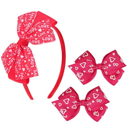 Valentine's Day Bow Headband and Hair Clips Set Red Heart Hair Accessories