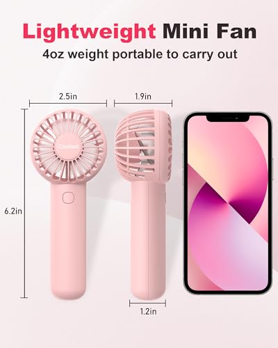 Coohea Mini Handheld Fan - USB Rechargeable, 3 Speeds, Portable for Makeup & Travel, Pink
