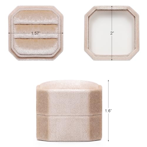 Champagne Velvet Ring Box - Octagon Jewelry Holder for Weddings