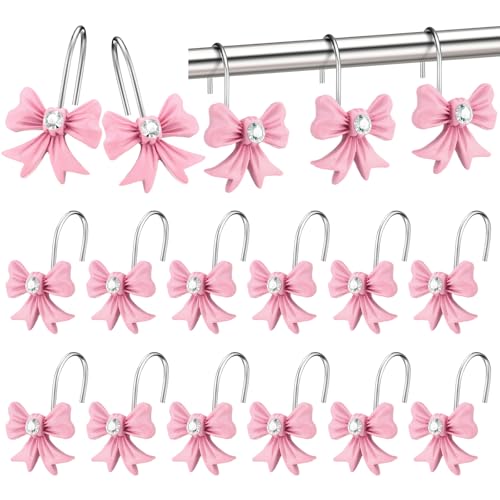 Pink Bow Shower Curtain Hooks 12 Pcs Stainless Steel Bathroom Accessories