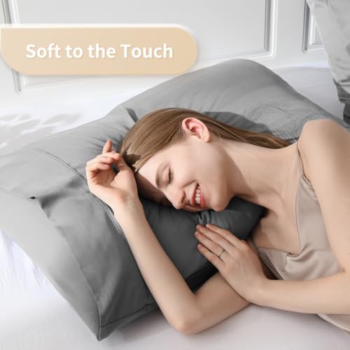 Cooling Bamboo Pillowcases, Soft Viscose with Envelope Closure, 2 Pack - Light Grey