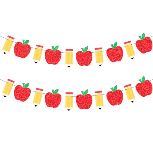 Back to School Garland Set - 2 Pack Apple Pencil & Apple Banners