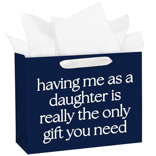 Funny Father's Day Gift Bag - 13" Navy Blue with Tissue Paper