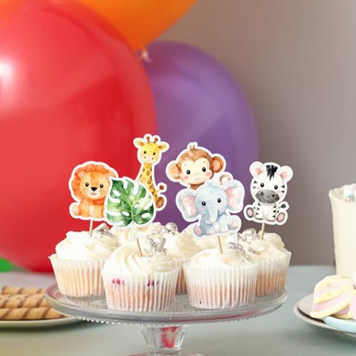48 Pcs Jungle Animal Cupcake Toppers - Safari Party Decorations