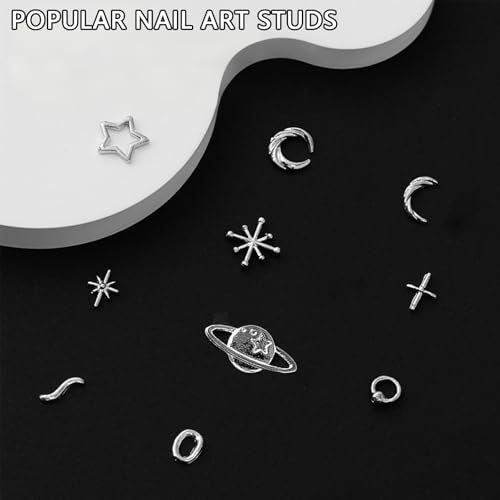 50pcs 3D Metal Punk Nail Art Studs Silver Alloy Star Planet Charms