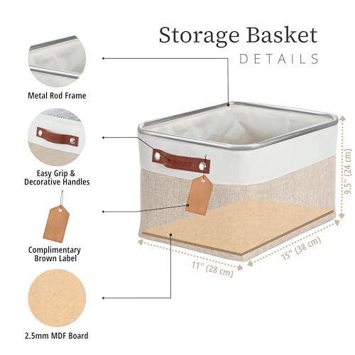 DECOMOMO Large Fabric Storage Bins - 15x11x9.5 inches, Beige & White
