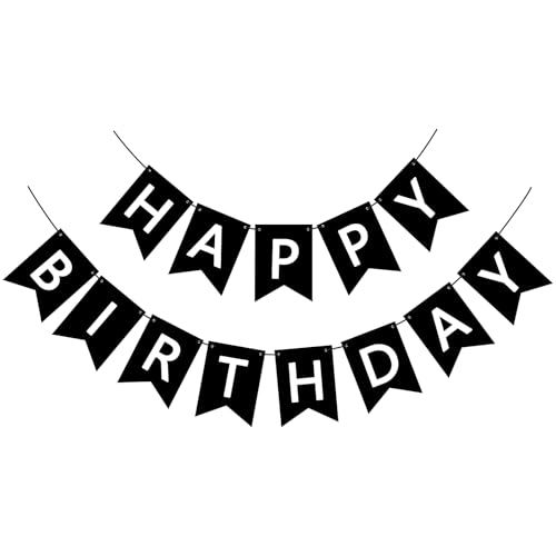 Black Happy Birthday Banner Sign with Personalized Name - Party Decorations