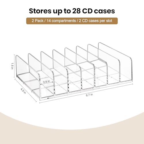 Clear Acrylic CD Organizer Rack 2-Pack Holds 28 Jewel Cases Media Storage