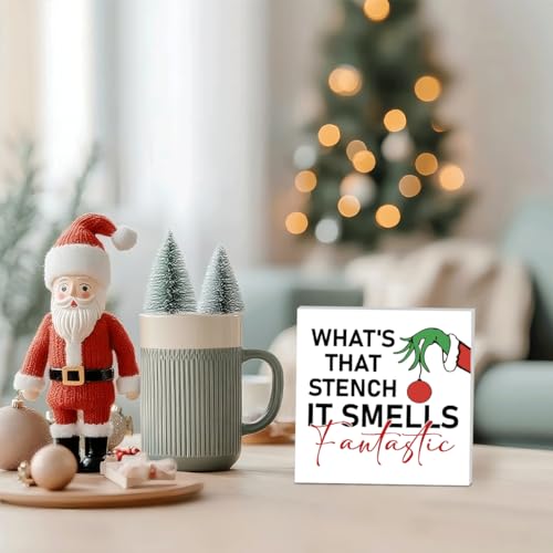 Funny Christmas Bathroom Wooden Box Sign - 5" x 5" Farmhouse Decor