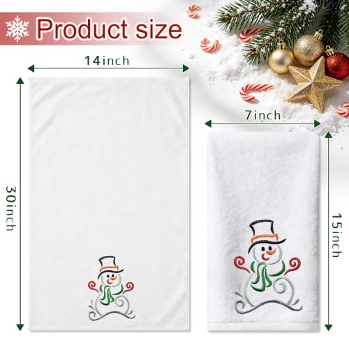 Christmas Hand Towels Set of 2 - Embroidered Snowman Design
