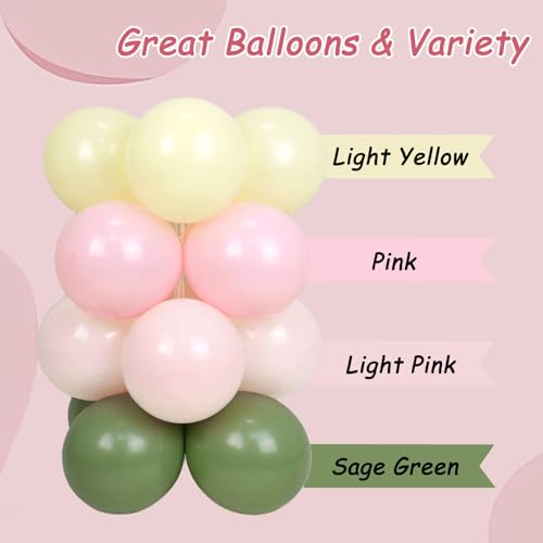 146pcs Pink and Yellow Balloon Garland Arch Kit with Sage Green Balloons