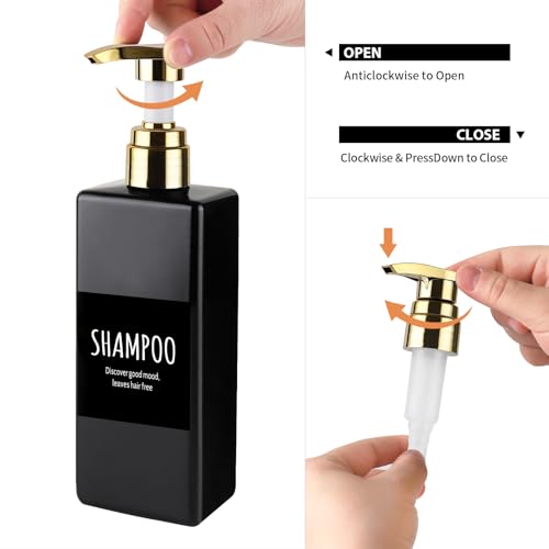 Deroanbott 16.9oz Soap Dispenser Set - 3 Black Plastic Bottles with Gold Pumps