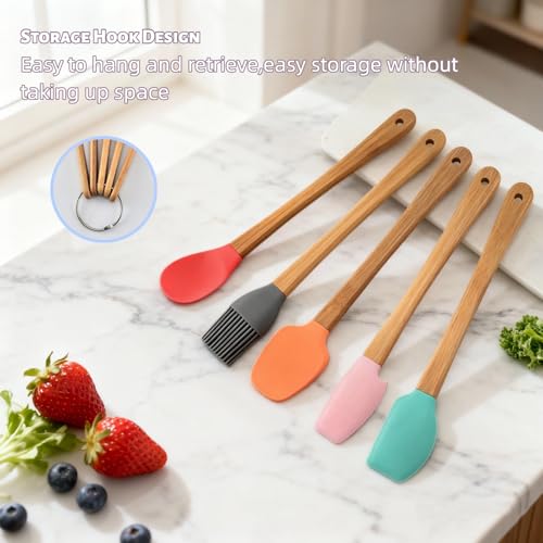 5-Piece Silicone Spatula Set with Bamboo Handles - Heat Resistant & Non-Stick Kitchen Utensils