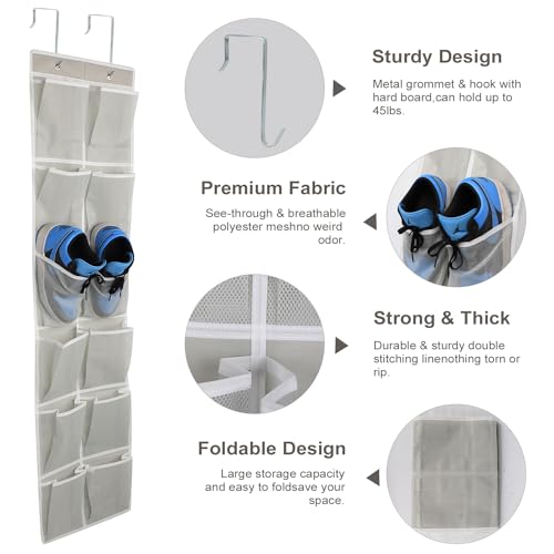 GOMAJI Gray Over the Door 12-Pocket Shoe Organizer, Durable & Space-Saving