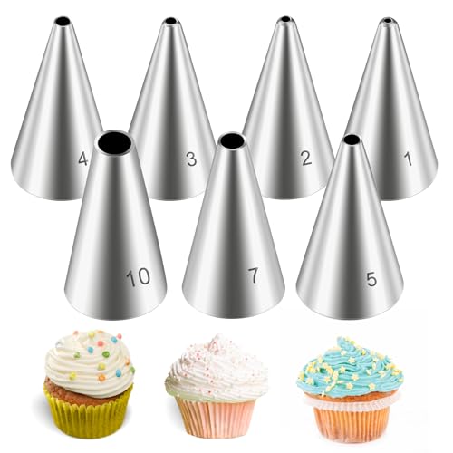 Dimeho 7-Piece Round Hole Piping Tips Set - Stainless Steel Frosting Nozzles