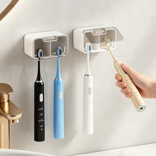 MOPMS Wall-Mounted Toothbrush Holder with Cover - 3 Slot Organizer