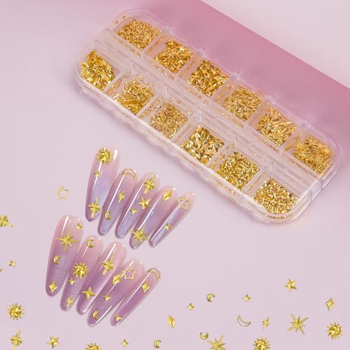 3D Gold Star Sun and Moon Metal Nail Charms - 12 Styles