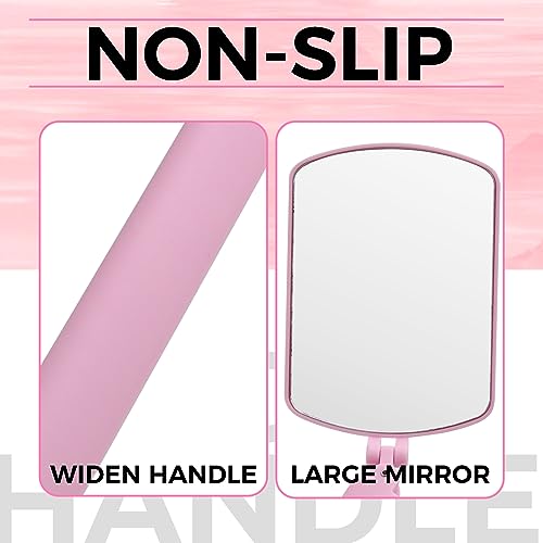 Miuffue Large Square Lash Mirror for Eyelash Extensions, 260° Rotating Folding Portable Tool, Pink