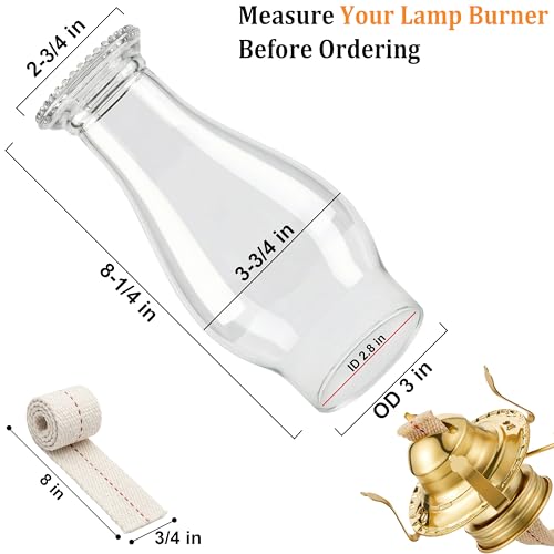 Lumpro 3-Inch Base Clear Glass Oil Lamp Chimney Replacement Shade