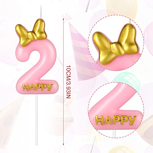Pink Birthday Number Candle with Bow Knot - 5.8cm Tall