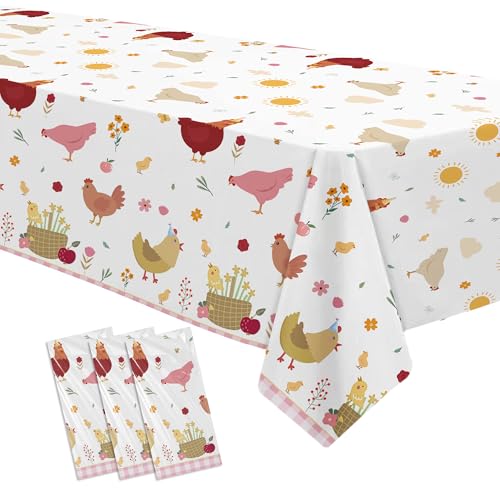 Chicken Party Decorations Tablecloth - 3 Pack, 55x86in