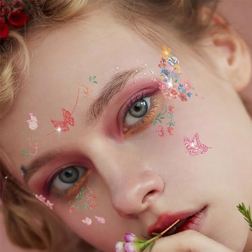 Glitter Butterfly Temporary Tattoos 10 Sheets Waterproof Face Stickers