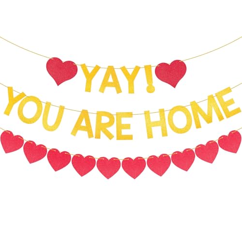 Yay! You Are Home Banner - Glitter Welcome Sign with Hearts