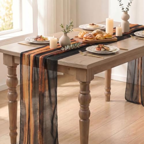28 x 120 Inch Caramel Boho Fall Chiffon Table Runner for Dining & Holiday Decor