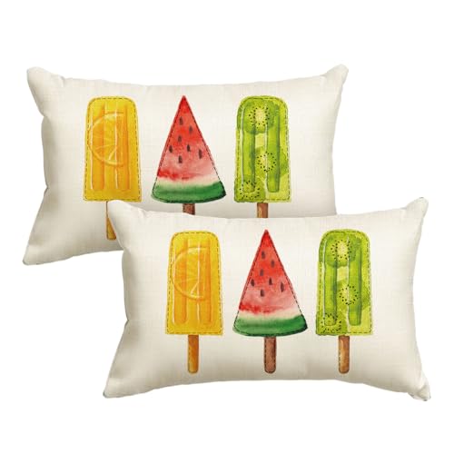 AVOIN colorlife Summer Fruit Popsicle Pillow Covers 20x12 - Set of 2