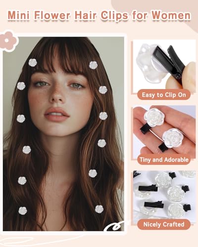 Small Flower Hair Clips - 20 Pcs Mini White Rose Claw Clips