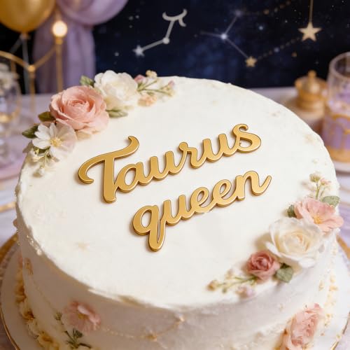 Taurus Queen Cake Topper - Gold Acrylic Zodiac Decoration