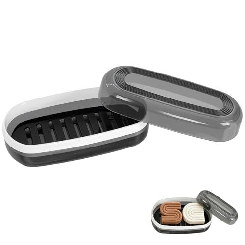 Dukrouk Double Soap Bar Travel Case with Draining Tray - Leakproof Black