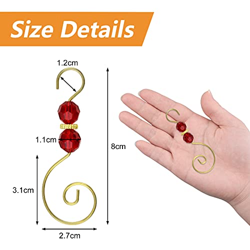 30 Pcs Christmas Ornament Hooks with Crystal Beads - Red Metal S-Shaped Decoration Hooks