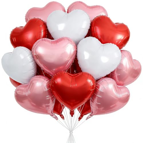 SPARKTUTU 24pcs 18 Inch Heart Foil Balloons Kit Red Pink White