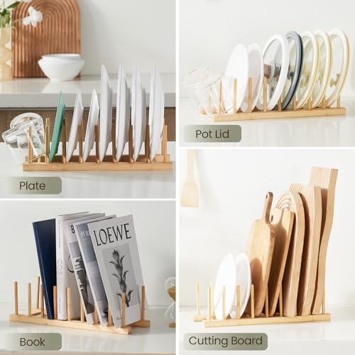 2 Pack Bamboo Dish Rack & Lid Organizer - Kitchen Storage Solution