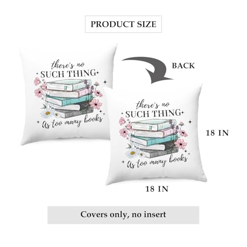 Book Lovers Floral Pillow Cover, 18x18 Inch Decorative Cushion